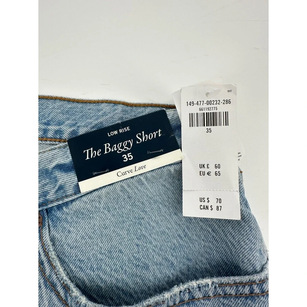 Abercrombie & Fitch‎ Curve Love The Baggy Short 35 20 Low Rise Light Wash Denim